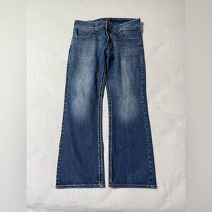 Wrangler Rock 47 Jeans Mens 35x30 Blue Denim Bootcut Embroidered Pockets